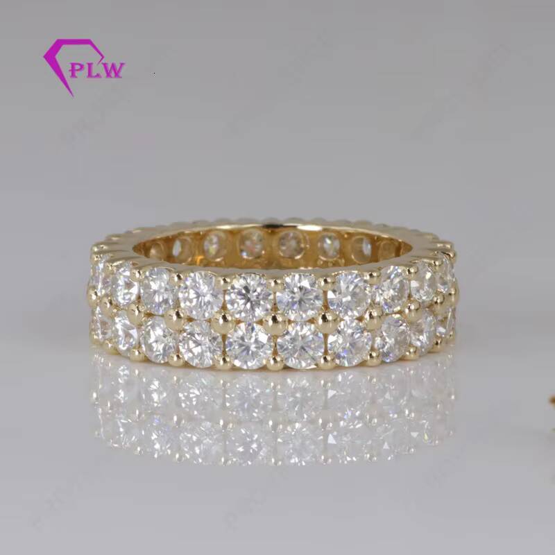 Custom Double Eternity 2mm DEF Color Round Moissanite Ring Band in 10k Yellow Gold for Wedding