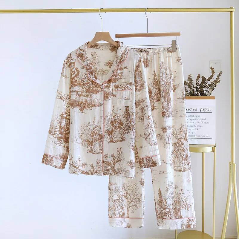 design 2025 Korean style new two-piece sleepwear for women, designed by spring ink print women's sleepwear and home wear
