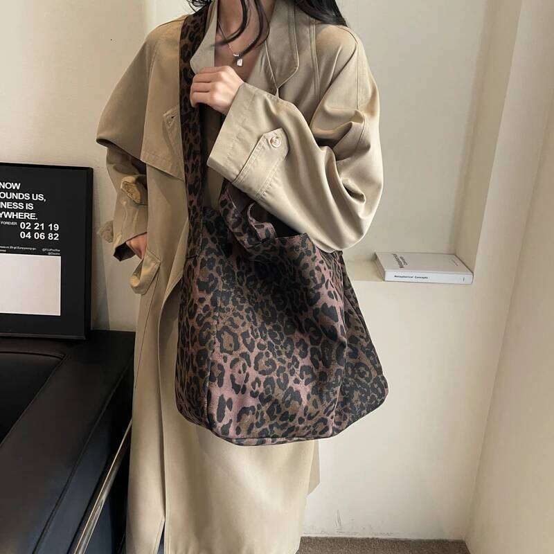 LEFTSIDE Leopard Design 2024 Korean Fashion Big Crossbody Bags For Women Travel Handbag Lady Shopper Shopping Shoulder Bag