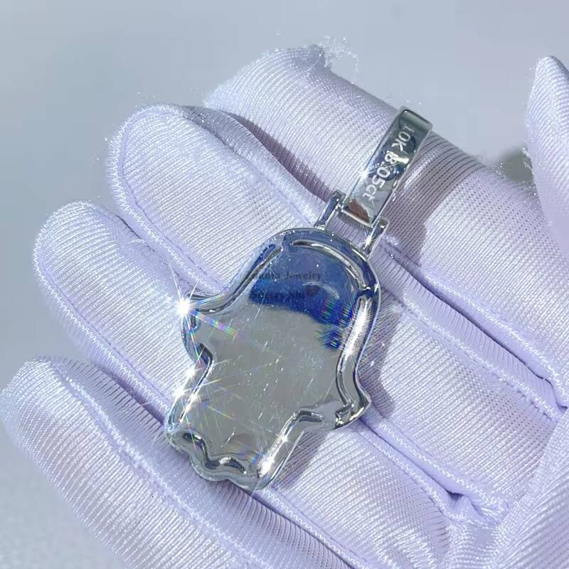 Gra Certificated Baguette Cut Hip Hop Fit for 4MM Tennis Chain Silver 925 Moissanite Hamsa Pendant