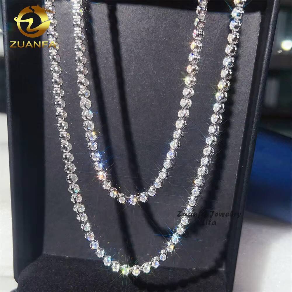 New Round Design 3mm Necklace Hip Hop 925 Sterling Silver Moissanite Bracelet Tennis Chain