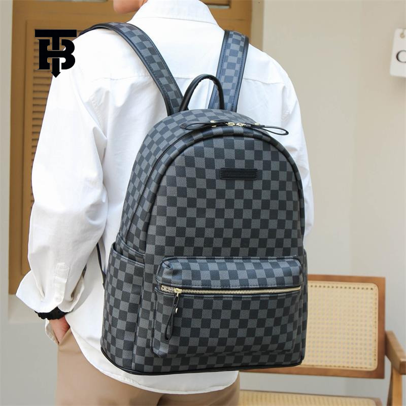 Designer Bag Backpack Men's Bag Trendy Brand Classic Leather Plaid Backpack Trendy Street Fashion Korean Luxury Bag Version Student School Bag La