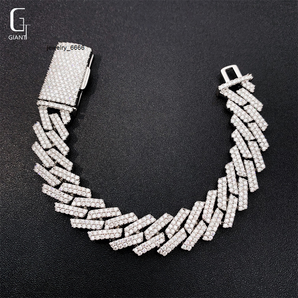 135 mm 2 Row Stone HIP HOP Cuban Jewelry 925 Sterling Silver VVS Moissanite Diamond Cuban Link Chain Necklace Bracelet Unisex