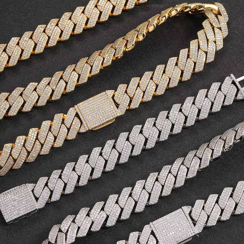 Iced Out Vvs Moissanite Hip Hop Cuban Link Chain 20mm Pass Diamond Tester Plated Iced Out Moissanite Diamond Cuban Chain