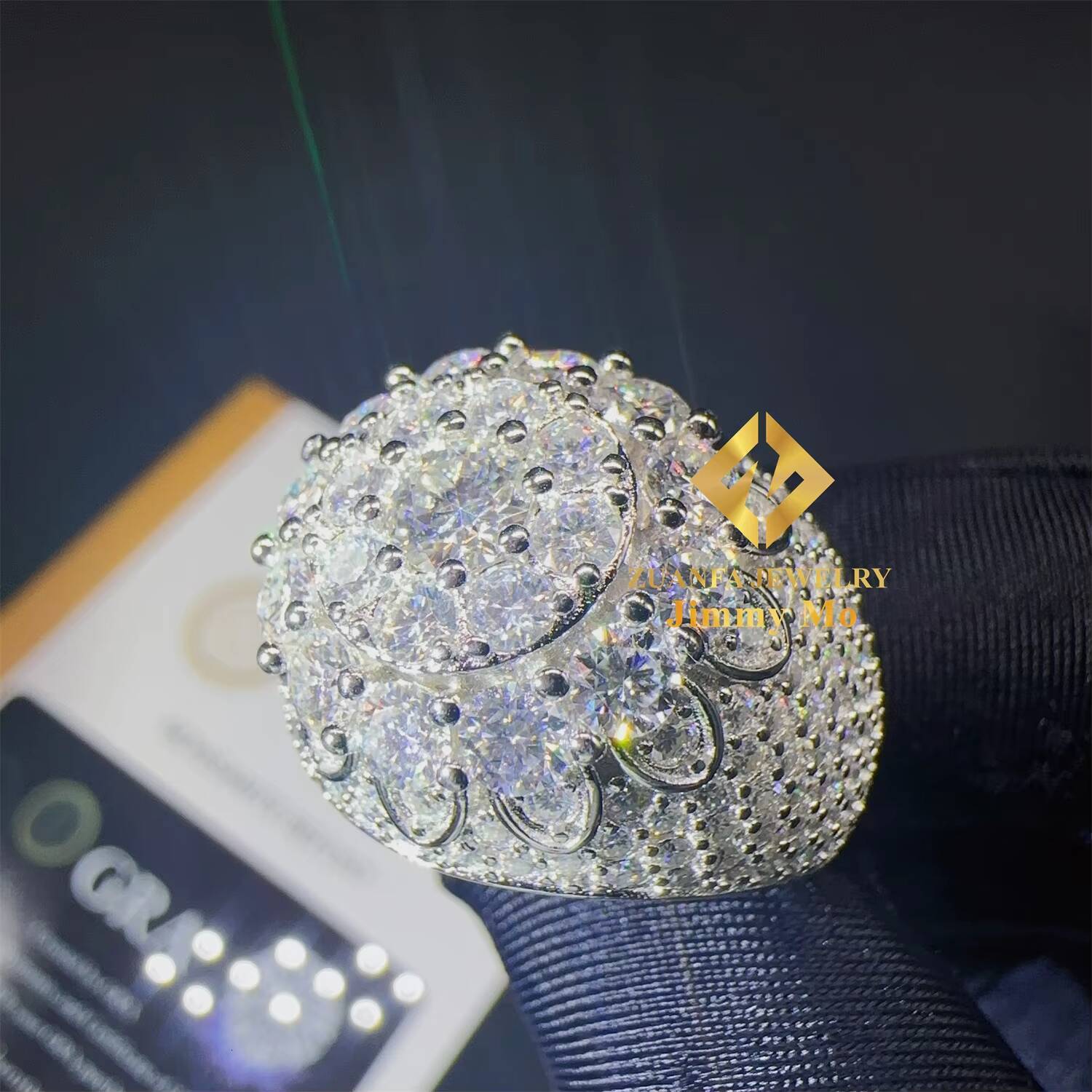 Shining Fashion Iced Out Hip Hop Wedding baguette Vvs Moissanite Diamond 925 Sterling Silver Flower Finger Ring