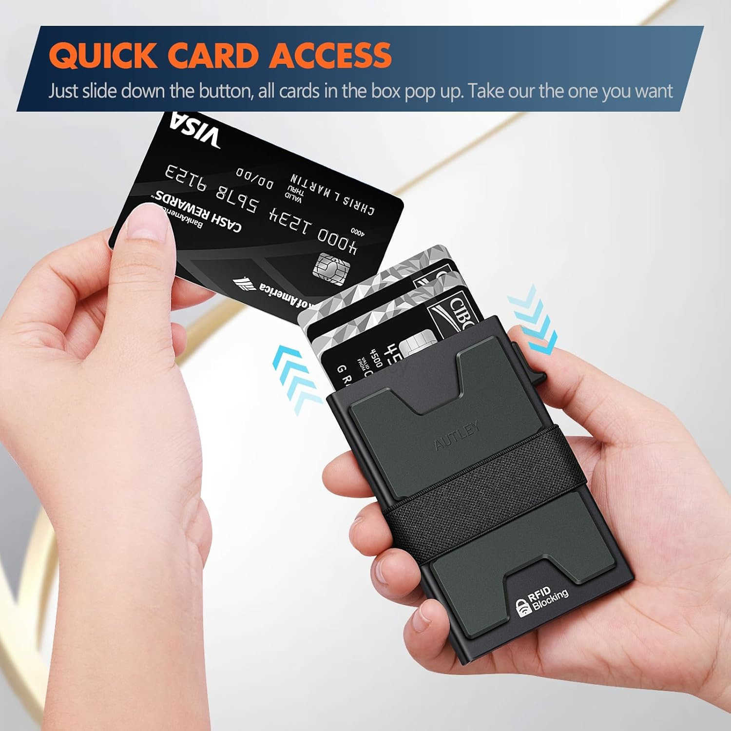 Slim Card Holder Minimalist Pop Up Wallet for Men RFID Blocking Mens Wallet with Cash Band BlackW250906