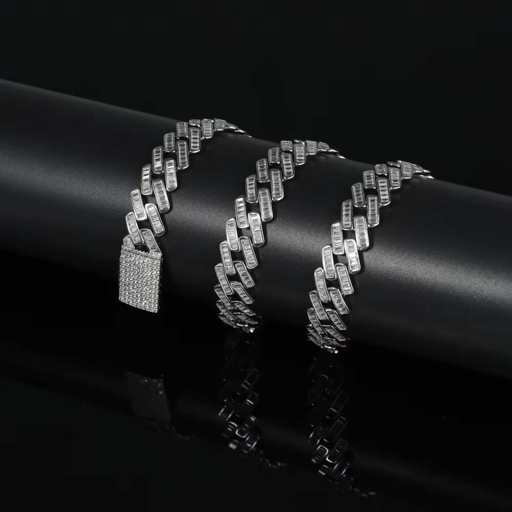 Moissanite Zircon 9k 14k 18k Gold Plated Silver Fashion VVS Hiphop 10mm 13mm Custom Unisex Cuban Link Chain Bracelet Necklace