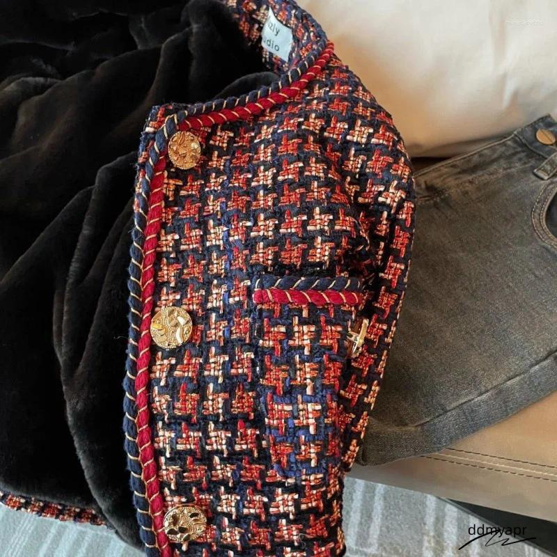Women's Jackets Women Jacket 2024 Autumn Winter Korean Small Fragrant Tweed Coat Female Fashion Wild Short Elegant Plaid Ddmydec Outwear Ladies T