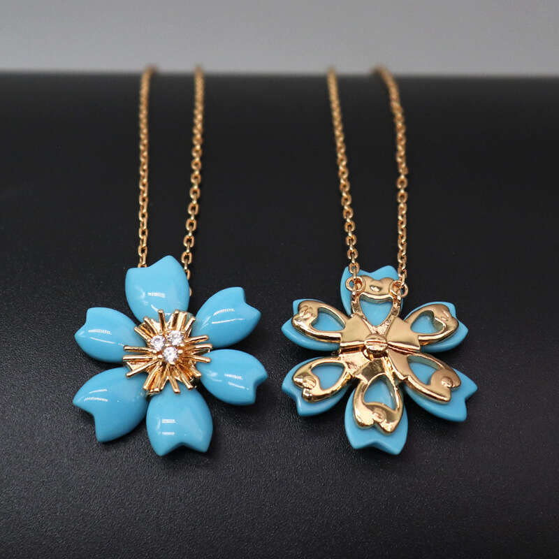 DHCollections Mutong's Necklace Big Sister Same Style Mother-of-Pearl Flower Camellia Water Drop Collarbone Chain White Gold Full Dia