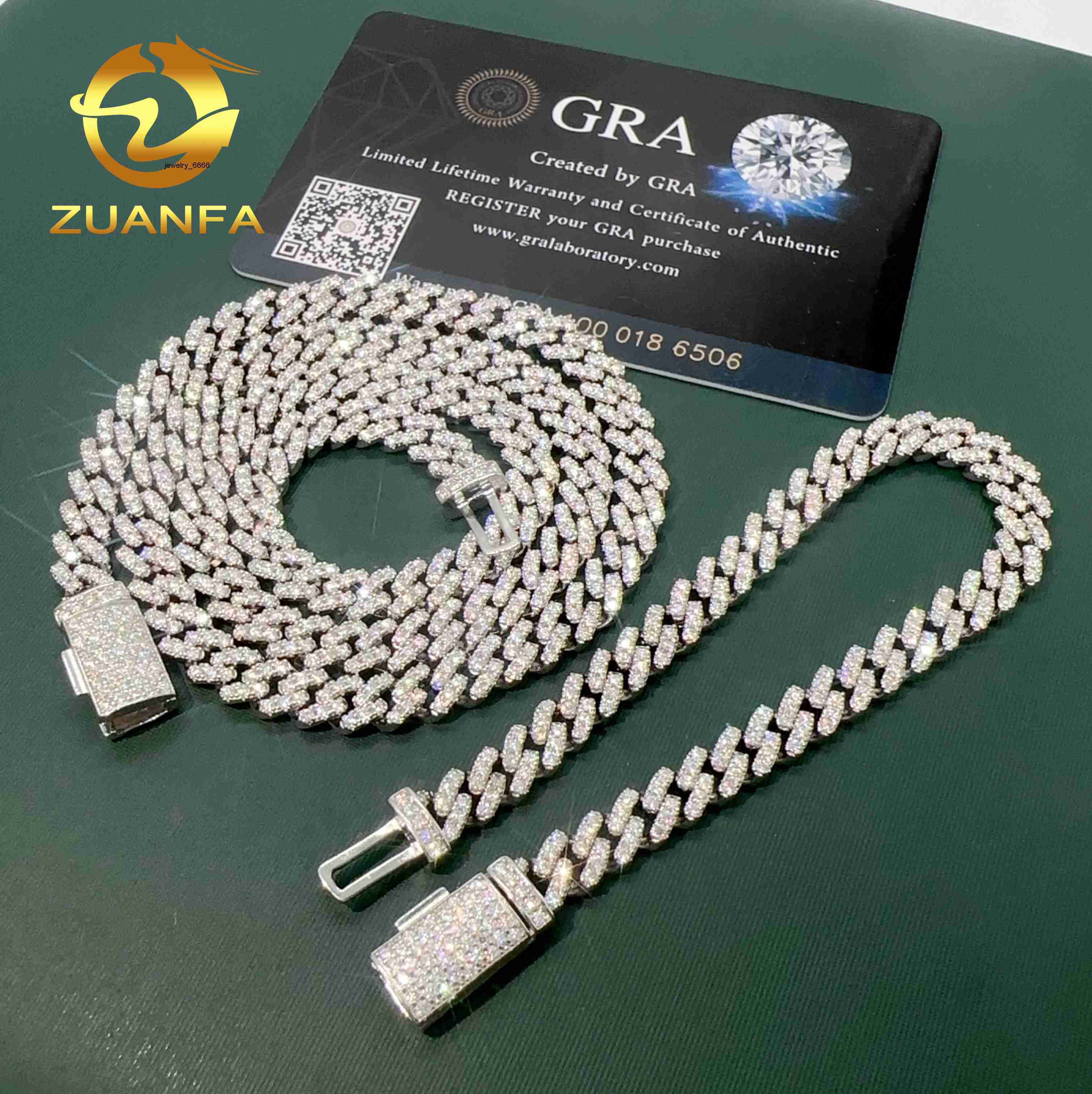 New Hip Pop Jewelry Iced Out 925 Silver Vvs1 65mm Moissanite Diamond Cuban Link Necklace