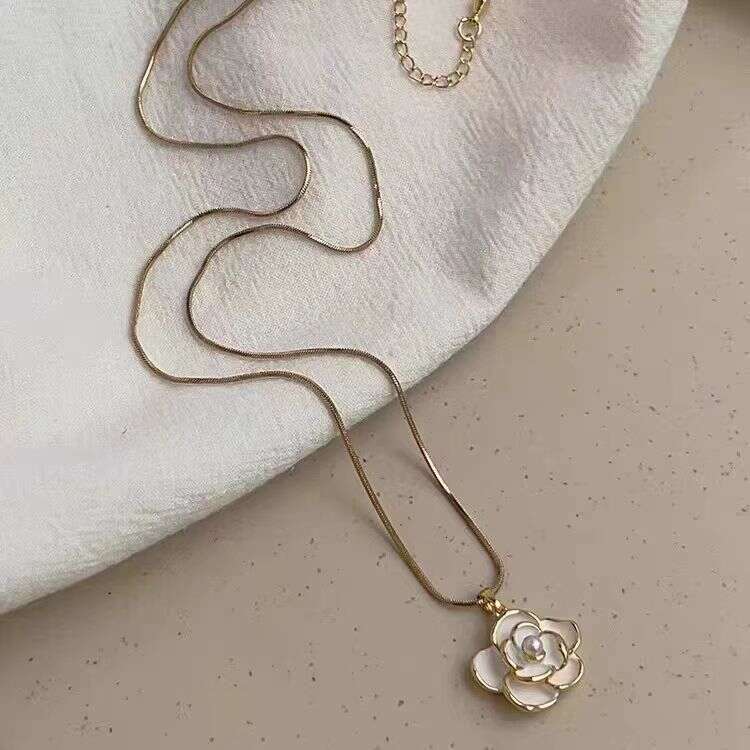 DHpet Camellia Necklace for Women Spring Summer 2023 New Pearl Pendant Style Clavicle Light Niche Sweater Chain