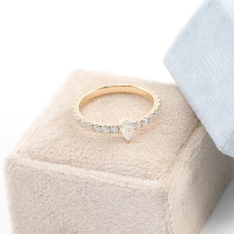 Provence Fashion Jewelry Simple Design Pear Cut Moissanite Engagement Rings High Quality 10k Yellow Gold Fine Jewelry Ring