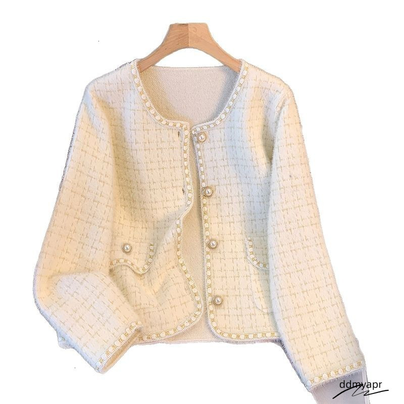 Knitted Cardigan Jacket French Style Fashionable Elegant Women Spring Autumn Ddmydec Socialite Imitation Mink Veet 250721