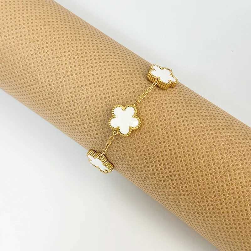 Adjustable Stainless Steel Bracelet Double Sided Bracelets Five Leaf Petals Flower Gold Plated Clover Women Fashion Jewelry S250906