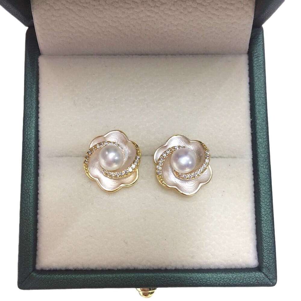 DHpet Natural Freshwater Pearl Stud Earrings with Micro - set Zircons for Women