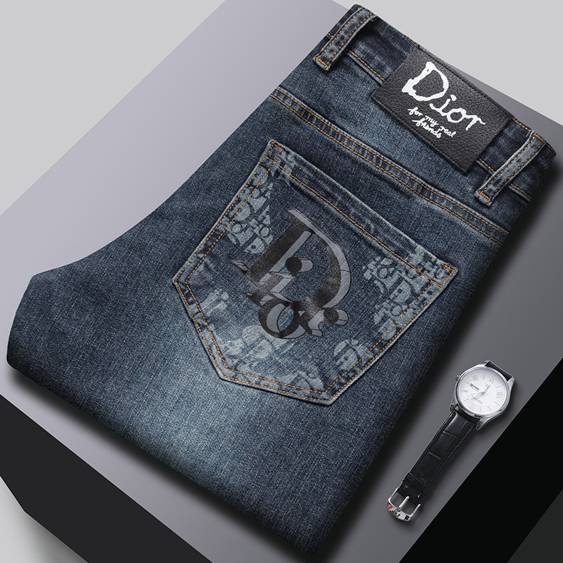 Men's Jeans Autumn Winter Men Slim Fit European American High-end Brand Small Straight Pants Q9687-99