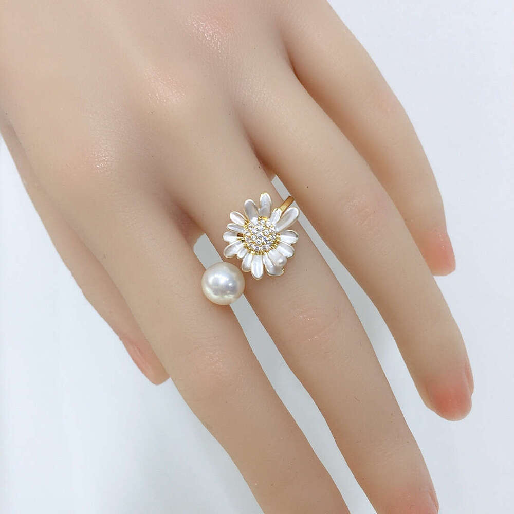 DHpet Grade High Brighess Natural Freshwater Ring Gold-Plated Micro-Inlaid Zircon Suower Pearl Jewelry