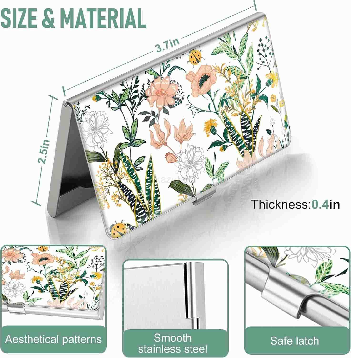 Business Card Holder Case Wallet for Women Metal Retro Blooming Flower Slim Pocket Purse Square Card Cases Cute For Realtors Real Estate Agents Z25090