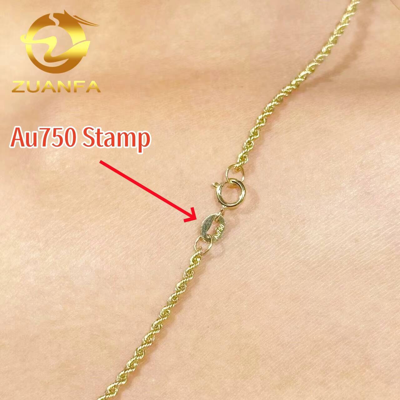 Trendy AU750 18k Solid Real Gold 16mm 18mm 25mm Rope Chain Necklace Link Chain Fashion Jewelry Pure Yellow Gold Rope Chain