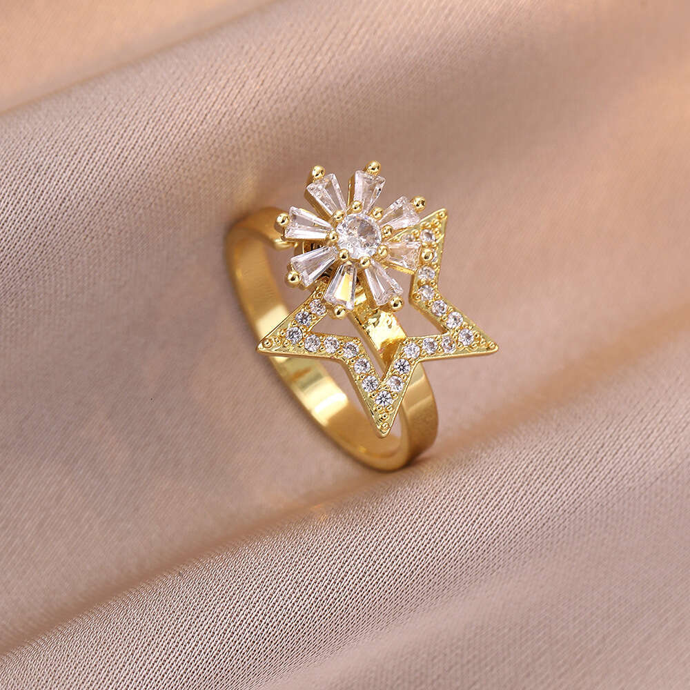 DHpet New European - American Style Flower - Shaped Rotating Zircon - Inlaid Open - End Ring for Women