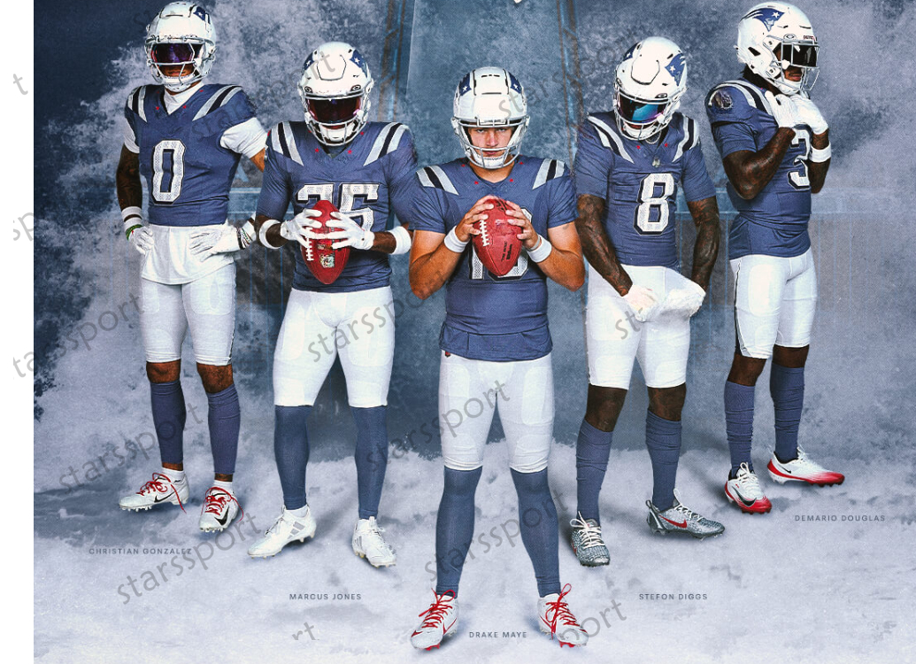 Personalized Custom Football 2025 Rivalries Jersey Brady Drake Maye Rhamondre Stevenson Hunter Henry Jahlani Tavai Stefon Diggs Gonzalez Mike Vrabel30