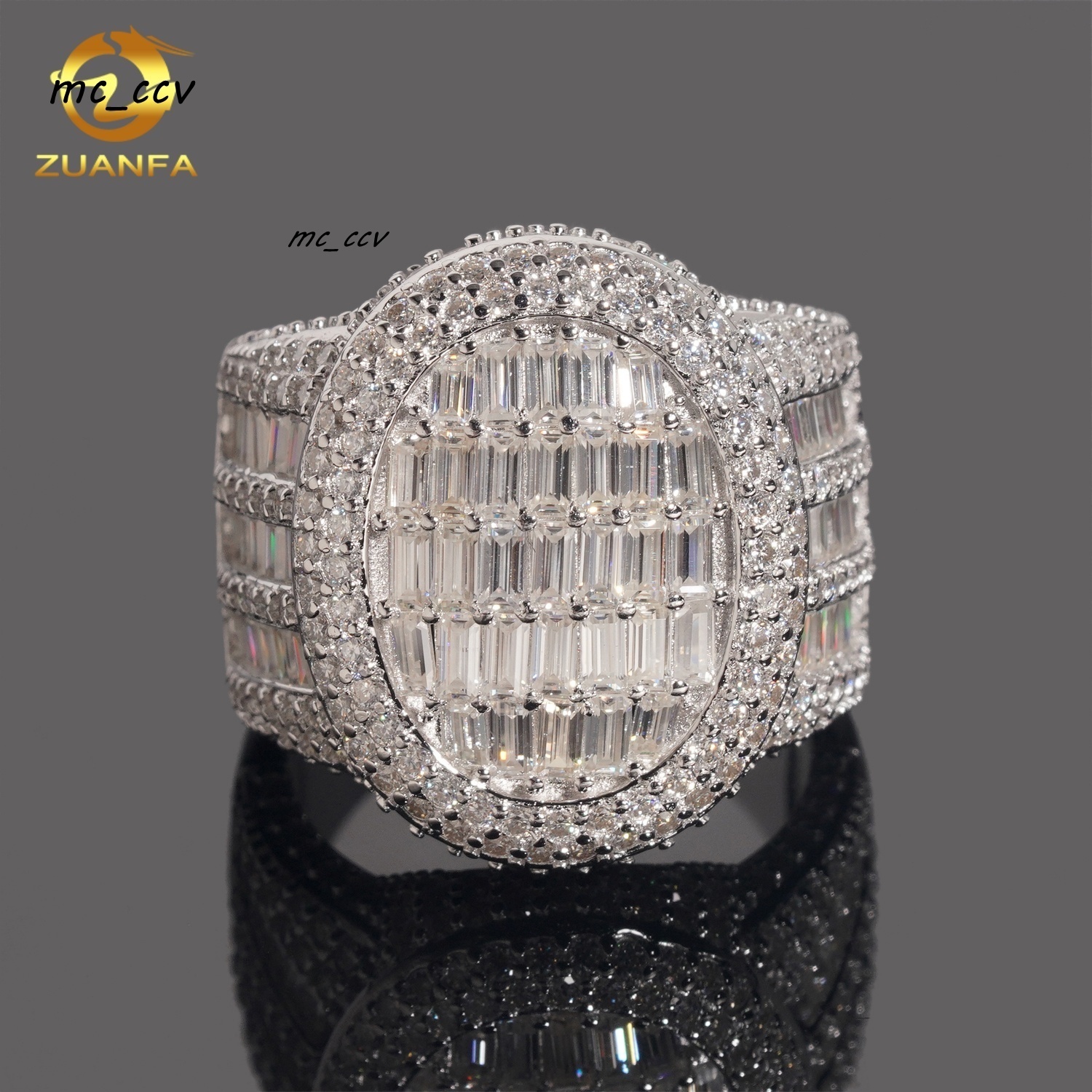 Iced Out Men Diamond Ring 925 Silver Moissanite Baguette Cut Design Luxury Men Hip Hop Ring