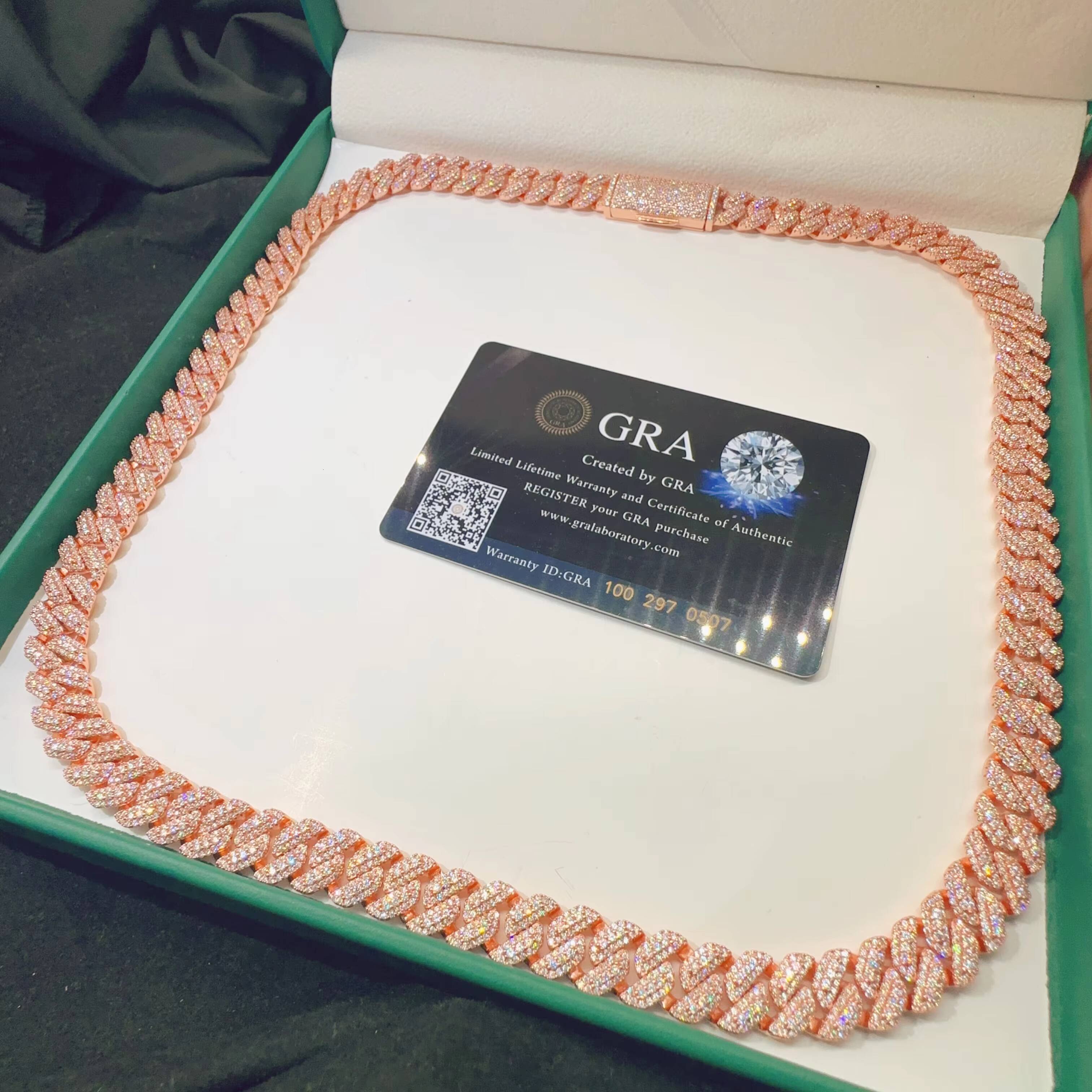 10MM Width Sterling Silver S925 Hip Hop Fine Jewelry Rapper Necklace Iced Out VVS Moissanite Diamond Miami Cuban Link Chain