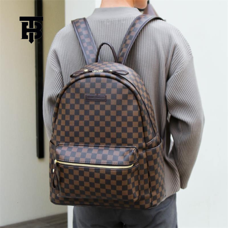 Designer Bag Backpack Men's Bag Trendy Brand Classic Leather Plaid Backpack Trendy Street Fashion Korean Luxury Bag Version Student School Bag La