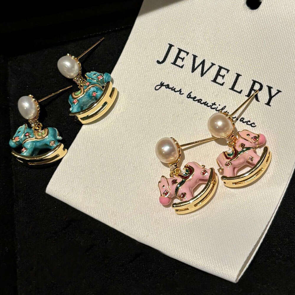 DHCollections Natural Freshwater Pearl Earrings for Women, Niche Cute Design, Colorful Enamel Pony Stud Earrings, New Style