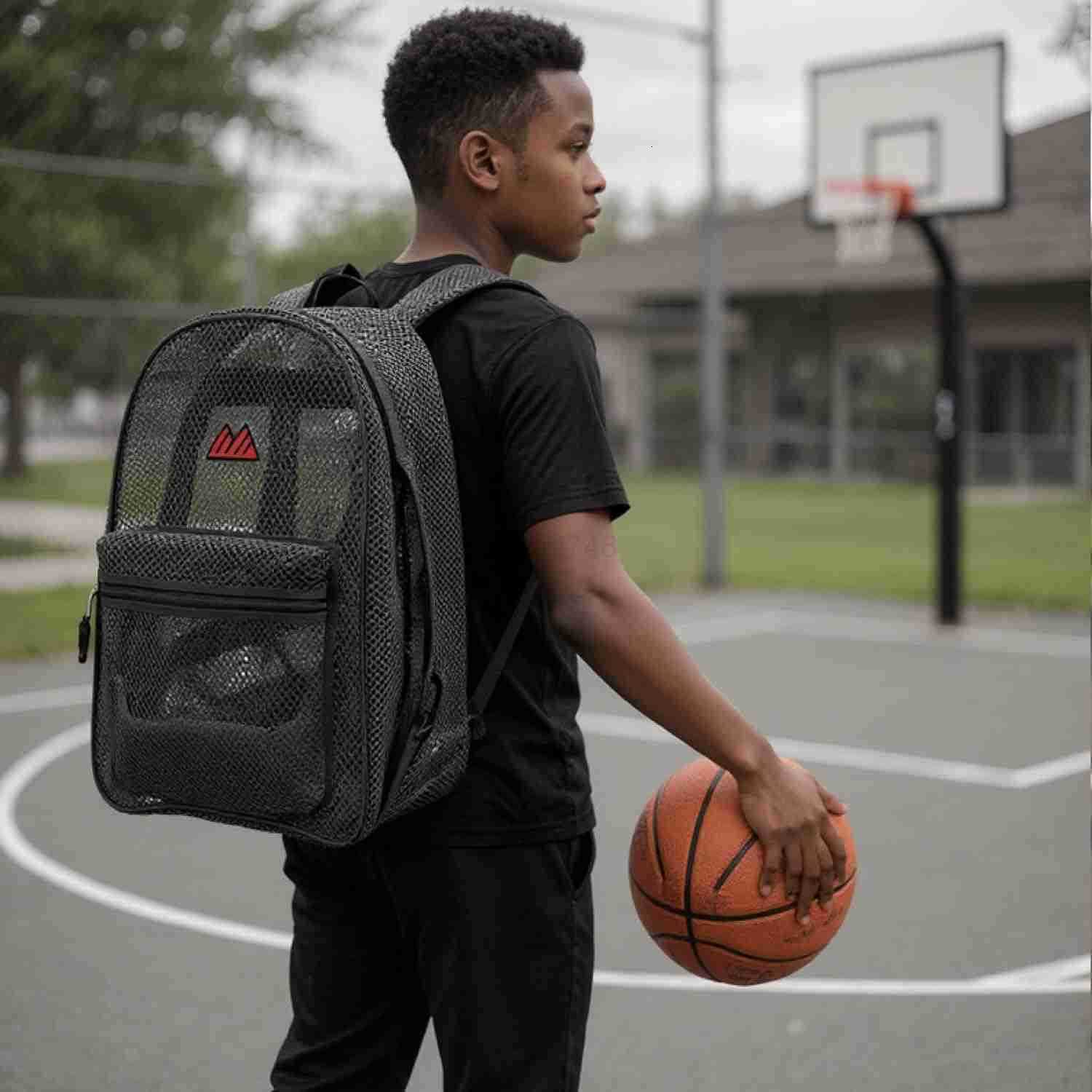 Ridge Mesh Backpacks for Kids Adults School Beach and Travel Colorful Transparent Mesh Backpacks with Padded StrapsZ250906