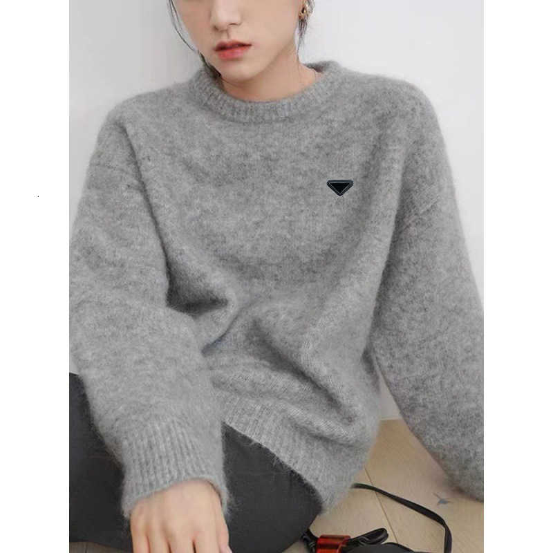 Women's Sweaters Designer Gentle Autumn Winter Soft Gray Long Sleeve Knitted Sweater Pullover Loose Lazy for Women Outerwear Mohair DYK1