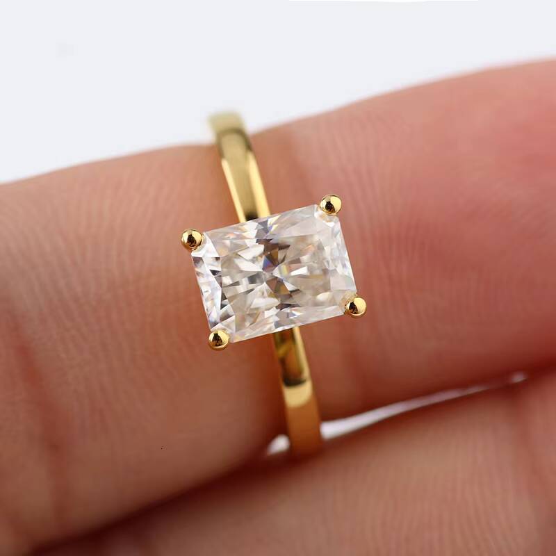 Classical Eternity 14k Yellow Gold Engagement Ring with Solitaire 2carats Radiant Cut Moissanite Diamond