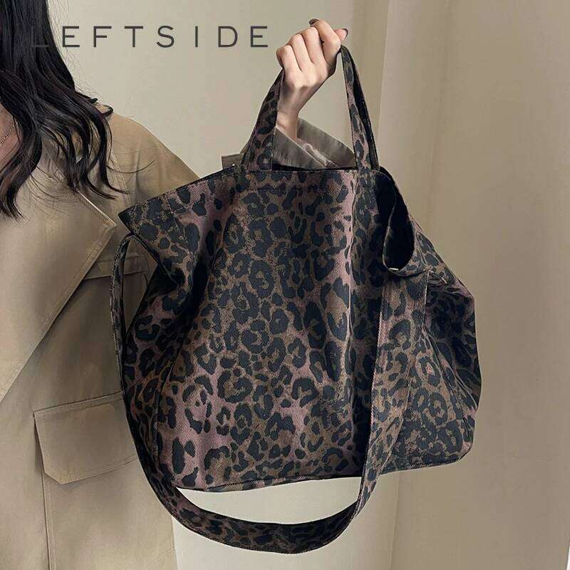 LEFTSIDE Leopard Design 2024 Korean Fashion Big Crossbody Bags For Women Travel Handbag Lady Shopper Shopping Shoulder Bag