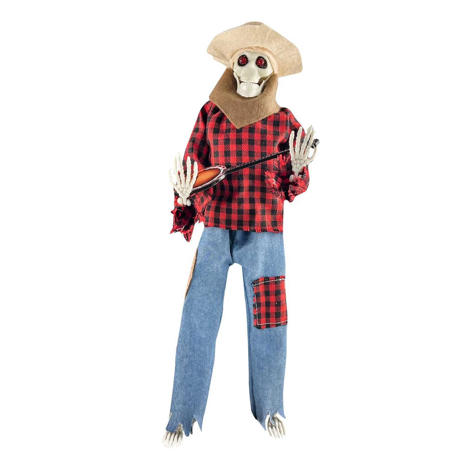 Animated Motion Sound Activated Musical Multi Lingual Banjo Skeletons Duo Halloween Fall Indoor Glowing Skeleton DecorXJ250906