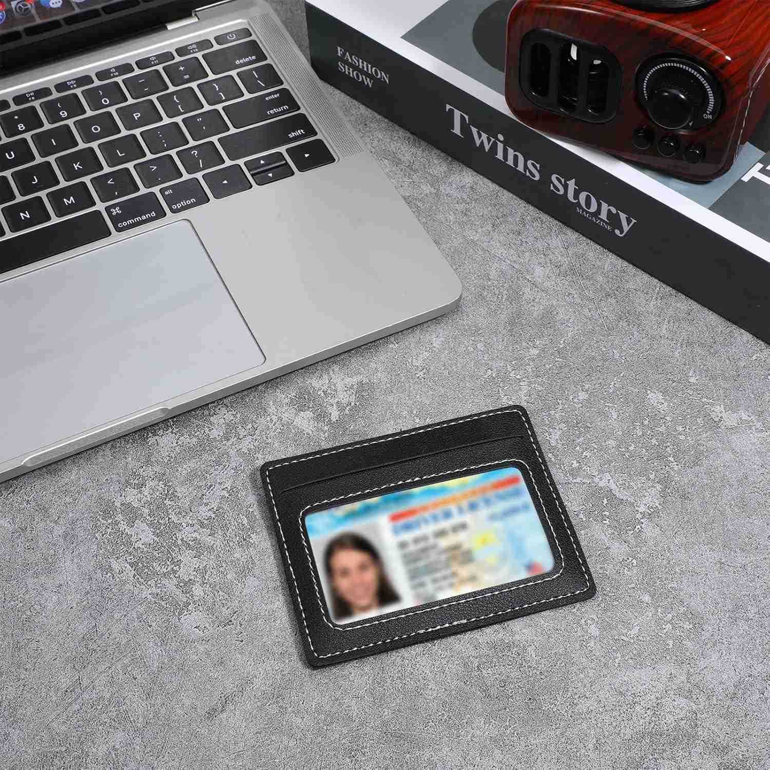 Holder Minimalist Slim Wallet Small RFID Blocking Card Cases Compact Thin Front Pocket with ID Window for Women MenBlack Z250906