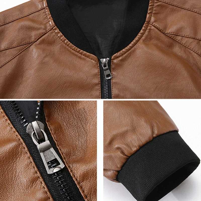 Mens Casual Leather Jackets Fashion Solid Color Collar Zipper Pocket Biker Clothing Bomber Motorcycle PU Jacket Plus Size 8XL W250906
