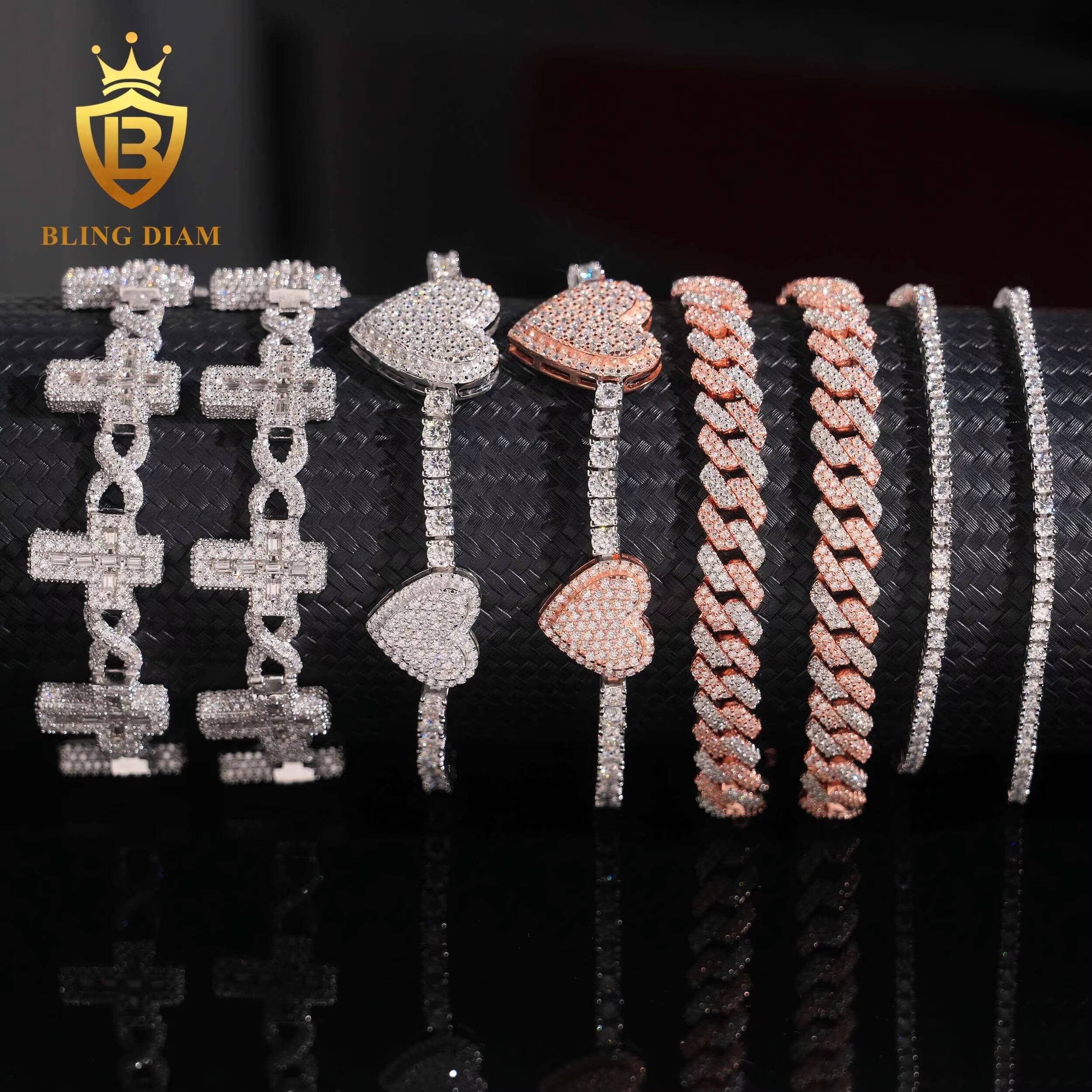 Hot Sale Fashion Fine Jewelry HipHop Style Iced Out Jewelry Moissanite Tennis Chain Moissanite Bracelet 925 Silver Tennis Chain