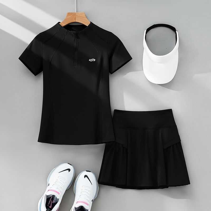 2pcs Tennis Skirt Set Women Summer Sports Suit 2 Piece Fitness Top Skort Sets Ladies Golf Wear Set Sportswear Outfits 2025 y250709