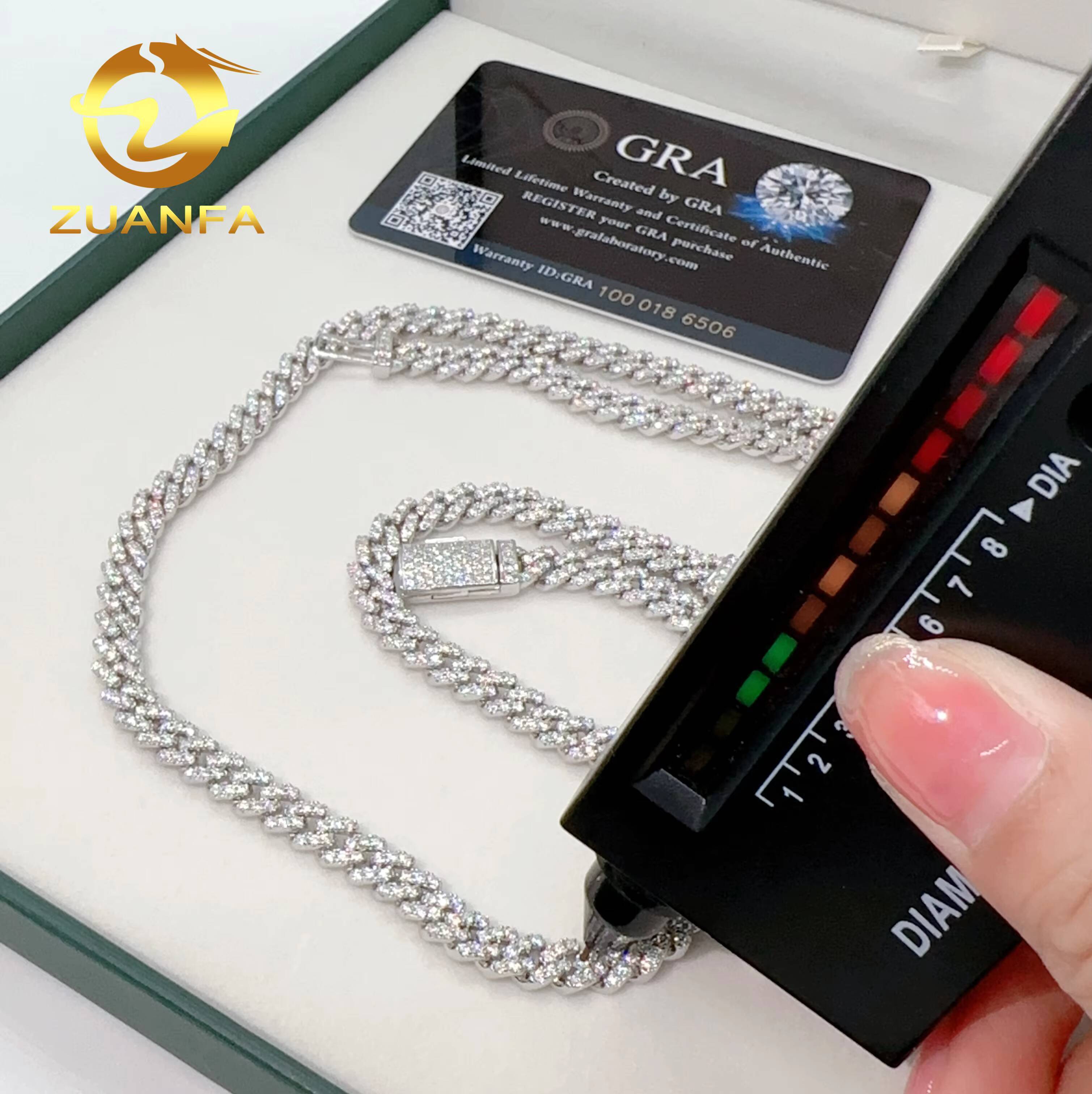 New Hip Pop Jewelry Iced Out 925 Silver Vvs1 65mm Moissanite Diamond Cuban Link Necklace