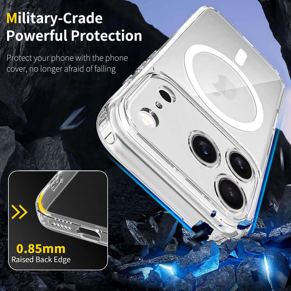 DHgargets Apple 17 Phone Case Transparent Magnetic iPhone 16e Shockproof Upgraded Lens Precision Hole 15 Pro Max Protective Cover