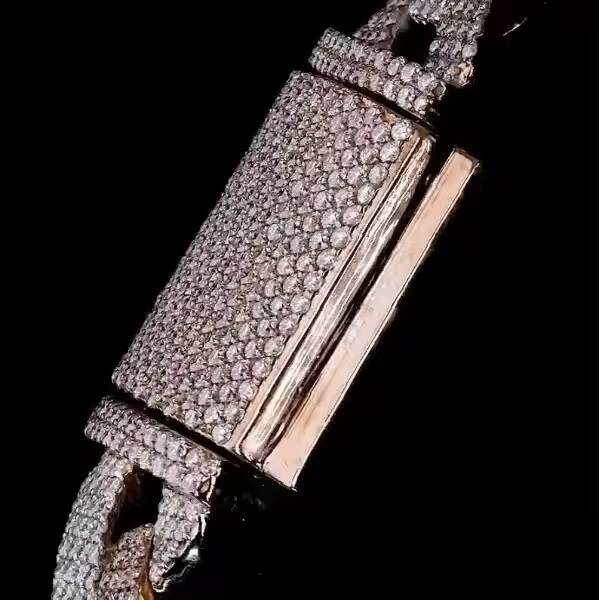 Mens 17mm TwoRow Iced Moissanite Miami Cuban Link Chain VVS1 Diamonds 925 Sterling Silver Heavy Hip Hop Party Necklace Gold