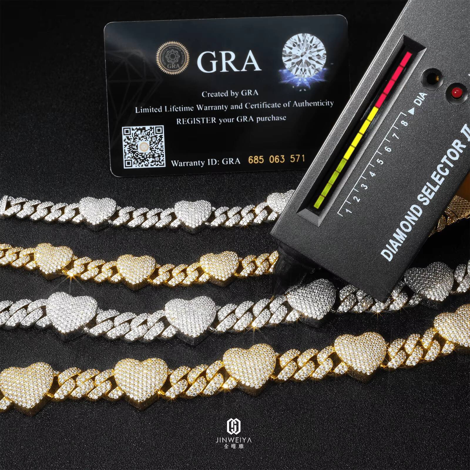 JWY Jewelrys 925 Silver VVS Moissanite for Heart Bracelet European and American Style HipHop Chain Design Unique Bangles