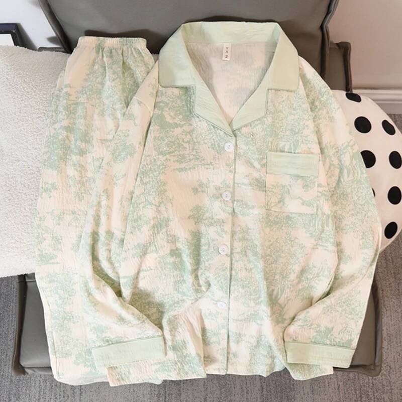 2025 New Chinese Ink Printed Women's Pajamas Retro design Leisure Spring New Two Piece Set Women's S Pajamas Designer Simple Fashion Pajamas