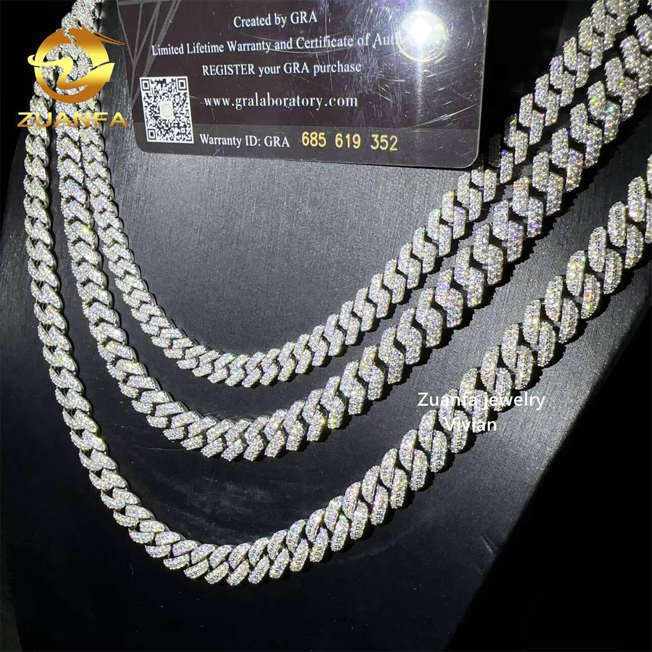New Design Hip Hop Jewelry 8mm 10mm 925 Sterling Silver Iced Out VVS Moissanite Diamond Miami Cuban Link Chain Bracelet Necklace