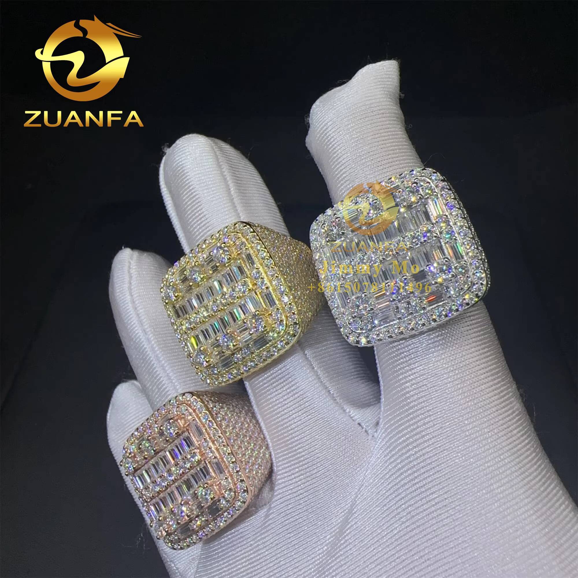 American Rapper Jewelry Hip Hop 925 Silver Iced Out Men Diamond Ring Baguette Moissanite Diamond Custom Hip Hop Ring Men