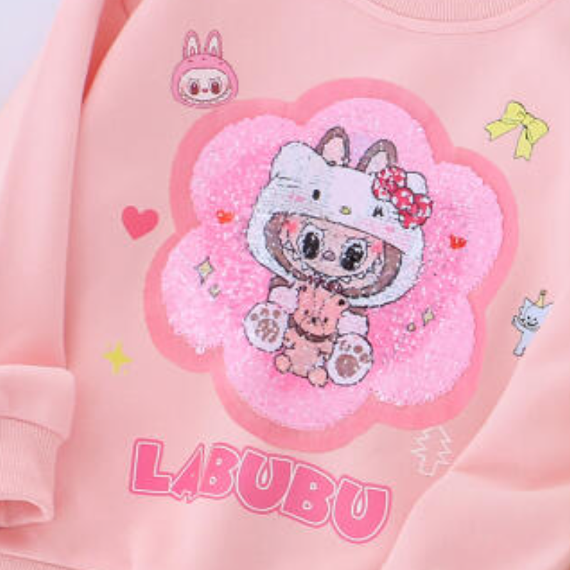Labubu clothe Girls' Cotton Sweatshirt Children's Autumn Sweatshirt Girls' Double-sided Glitter Print Sweat baby girl clothe childrens 