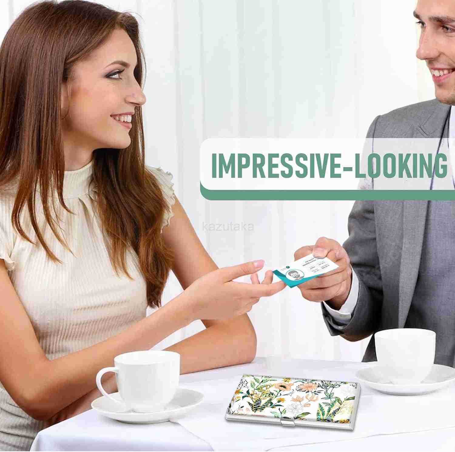 Business Card Holder Case Wallet for Women Metal Retro Blooming Flower Slim Pocket Purse Square Card Cases Cute For Realtors Real Estate Agents Z25090