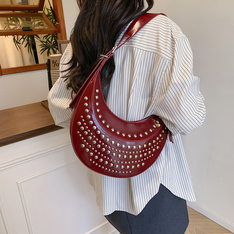 2025 new collection Spicy Girl's New Rivet Fashion Simple and Elegant Women's Shoulder Bag Commuter Handbag Underarm Bag Autumn New Designer