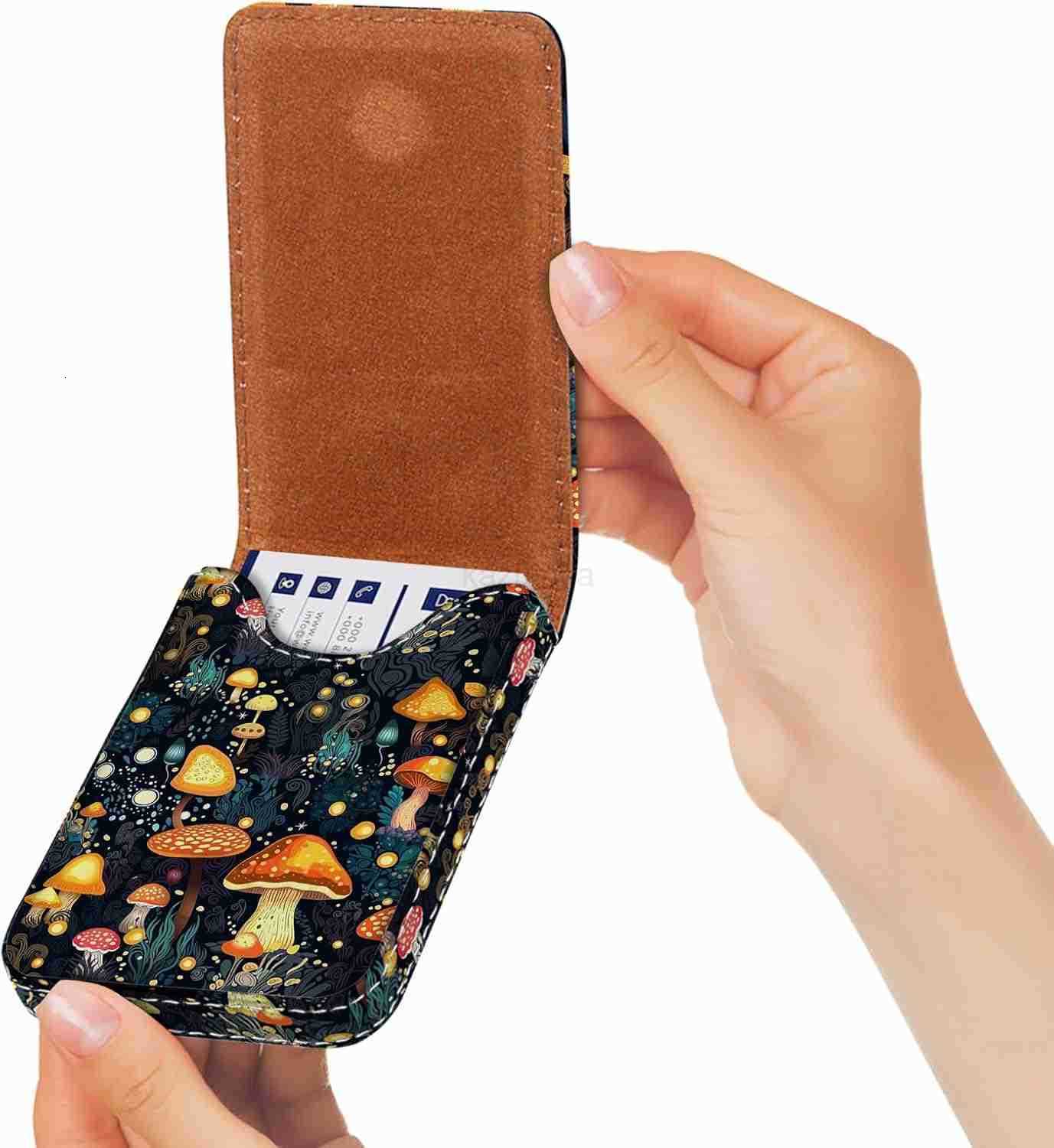 Card Holder PU Leather Printing Business Card Case Pocket with Magnetic Shut Portable Business Card Carrier Holder for Women or Men Mushroom Z250906