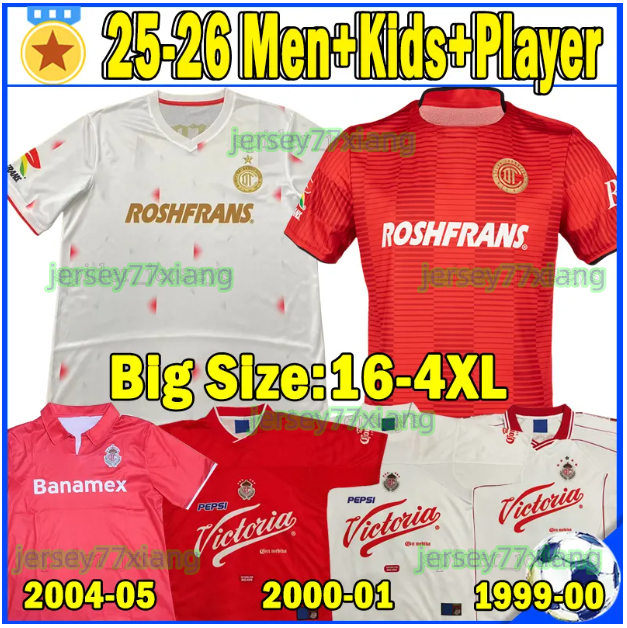 XXXL 4XL 24 25 26 Deportivo Toluca Soccer Jerseys Liga MX Retro 1999 01 2004 05 HELINHO MORALES PAULINHO Football Shirts 2025 2026 Player Version Men Uniforms Kids kits